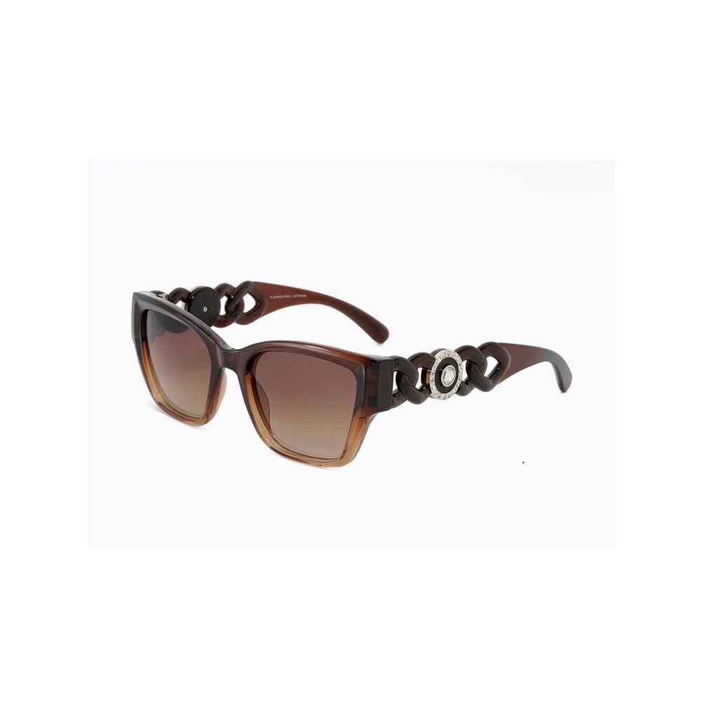 Women's Brown Gradient Square Sunglasses with Decorative Chain Temples 3329-2